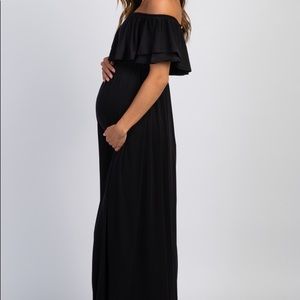 Off Shoulder Ruffle Trim Maternity Maxi Dress